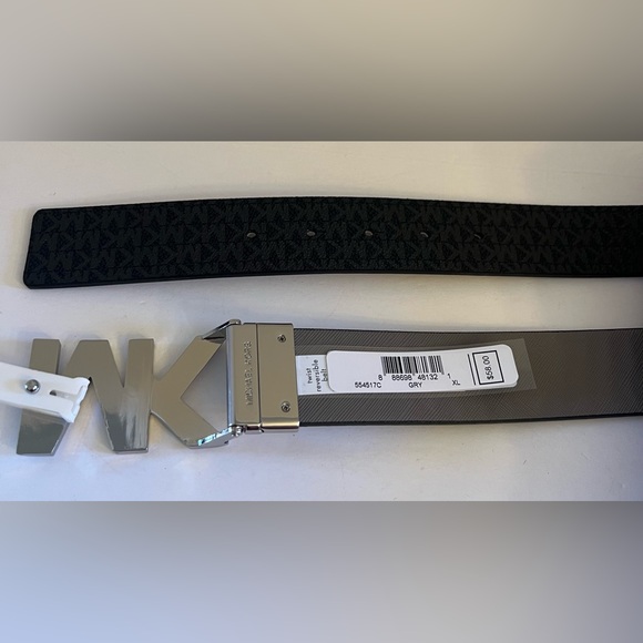 New MICHAEL KORS Twist Reversible Mk Logo Black Grey BELT Size Xtra Large - Picture 9 of 16